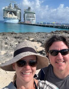 Melia in front of a Cruise Ship